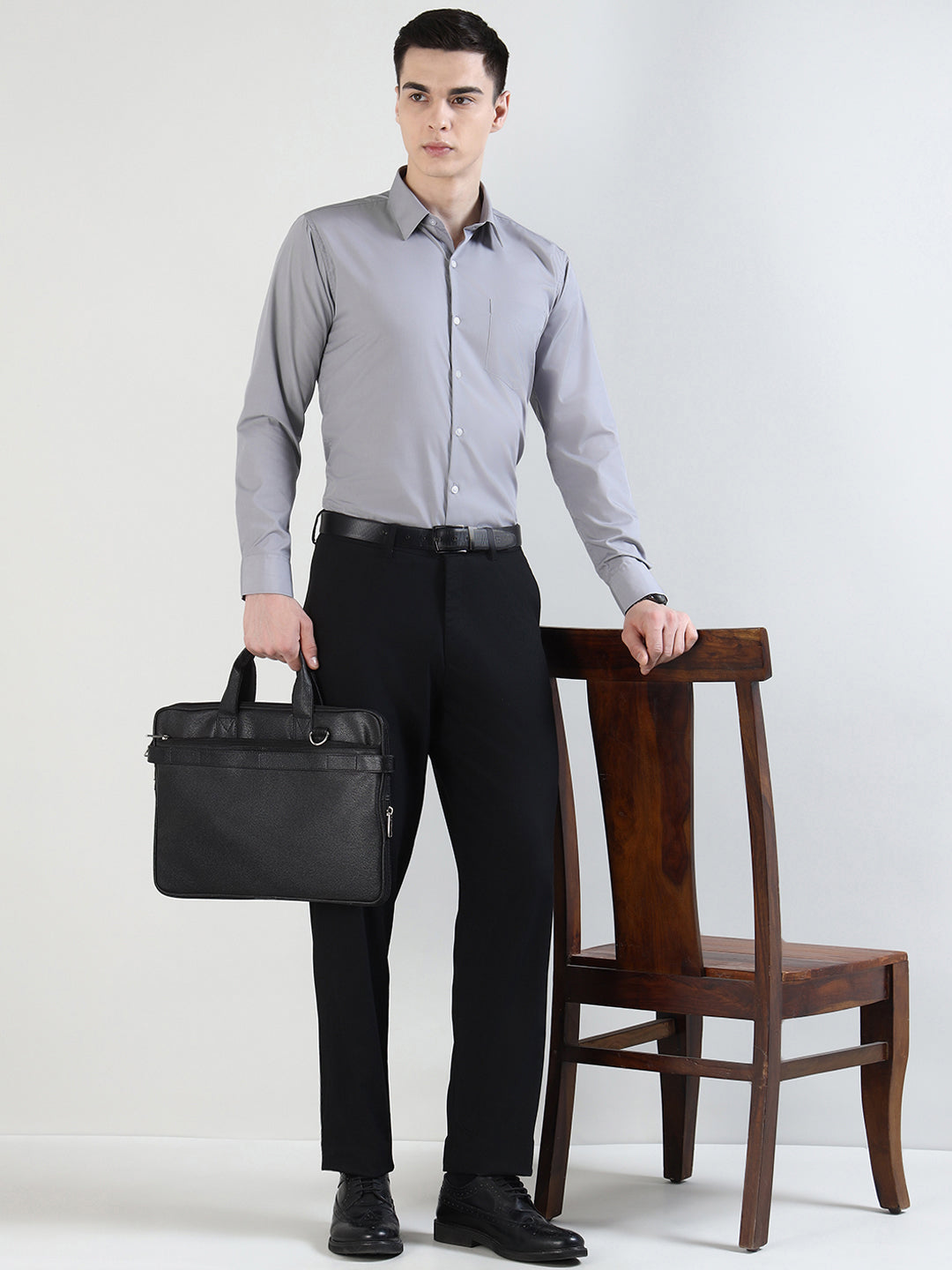 Hancock   Men   Grey   Solids   Cotton Blend   Slim Fit   Formal   Shirt