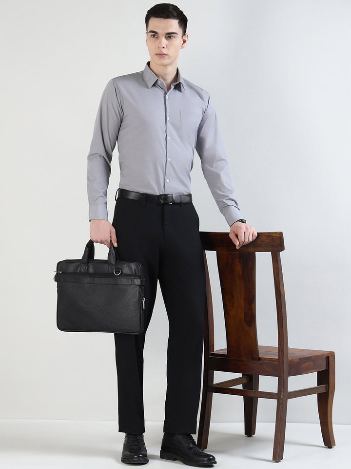 Hancock   Men   Grey   Solids   Cotton Blend   Slim Fit   Formal   Shirt