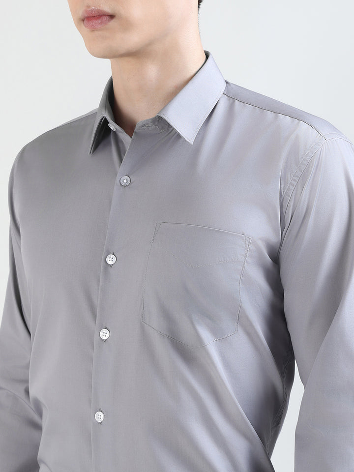 Hancock   Men   Grey   Solids   Cotton Blend   Slim Fit   Formal   Shirt
