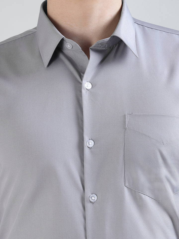 Hancock   Men   Grey   Solids   Cotton Blend   Slim Fit   Formal   Shirt