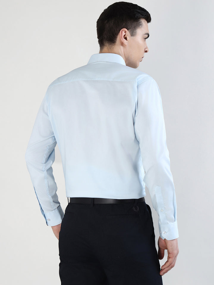 Hancock   Men   Sky Blue   Solids   Cotton Blend   Slim Fit   Formal   Shirt