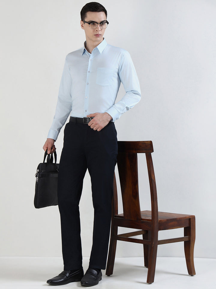 Hancock   Men   Sky Blue   Solids   Cotton Blend   Slim Fit   Formal   Shirt