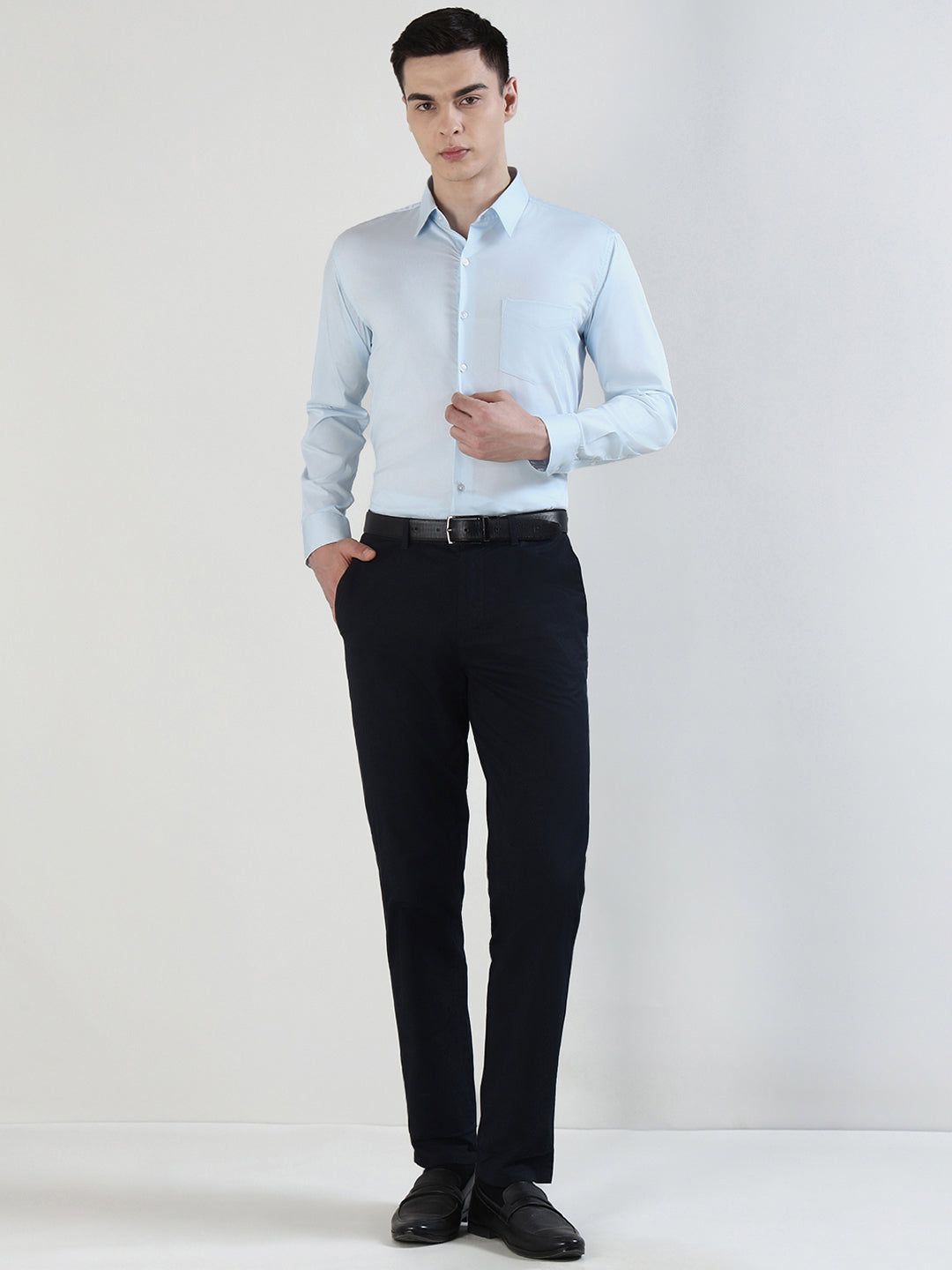 Hancock   Men   Sky Blue   Solids   Cotton Blend   Slim Fit   Formal   Shirt