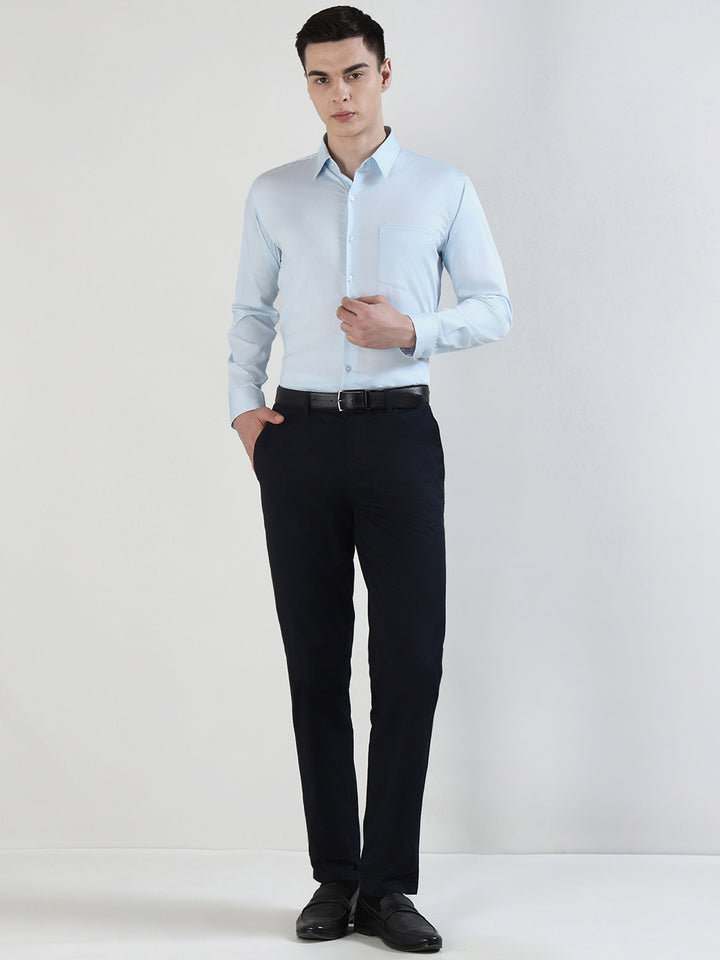 Hancock   Men   Sky Blue   Solids   Cotton Blend   Slim Fit   Formal   Shirt