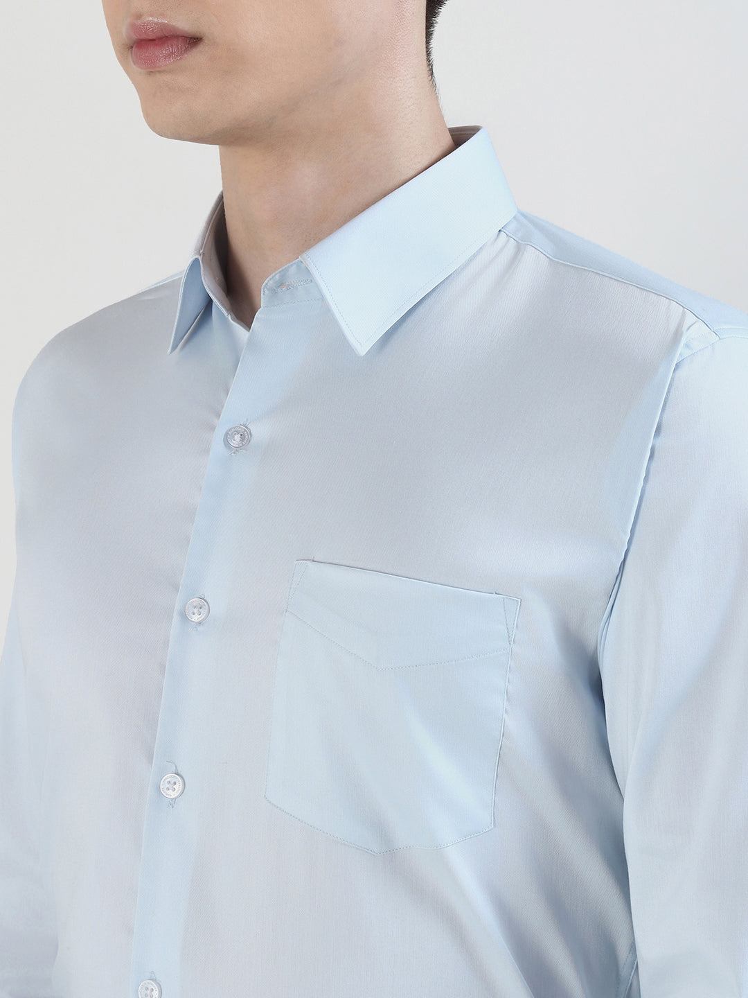 Hancock   Men   Sky Blue   Solids   Cotton Blend   Slim Fit   Formal   Shirt