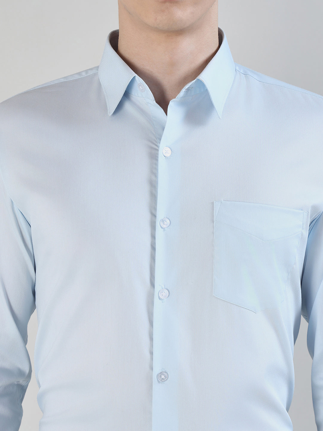 Hancock   Men   Sky Blue   Solids   Cotton Blend   Slim Fit   Formal   Shirt