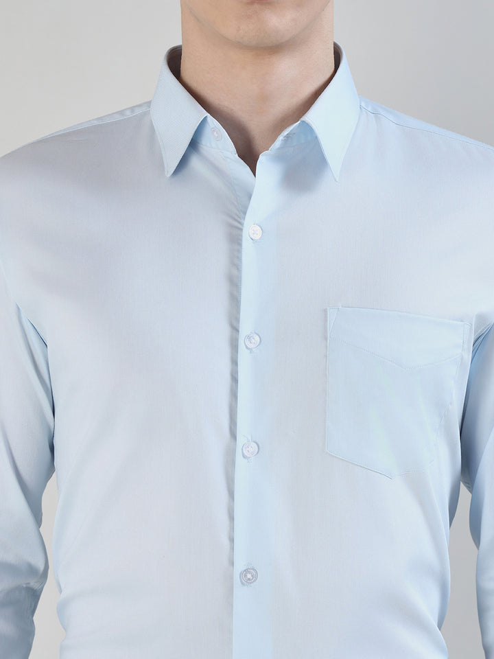 Hancock   Men   Sky Blue   Solids   Cotton Blend   Slim Fit   Formal   Shirt