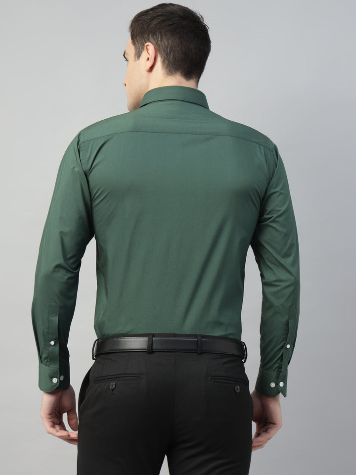 Hancock Men Bottle green Solid Cotton Elastene Slim Fit Formal Shirt