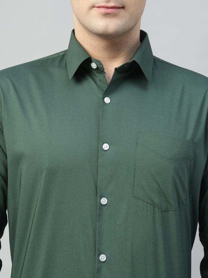 Hancock Men Bottle green Solid Cotton Elastene Slim Fit Formal Shirt