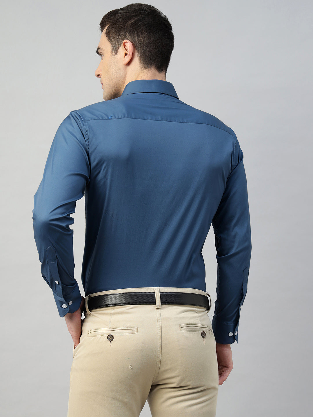 Hancock Men Blue Solid Cotton Elastene Slim Fit Formal Shirt