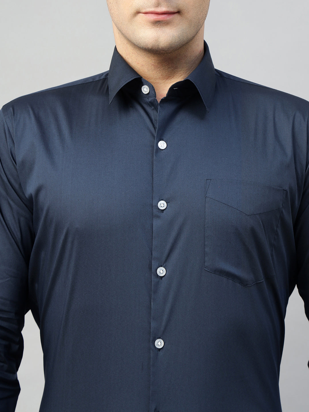 Hancock Men Blue Solid Cotton Elastene Slim Fit Formal Shirt