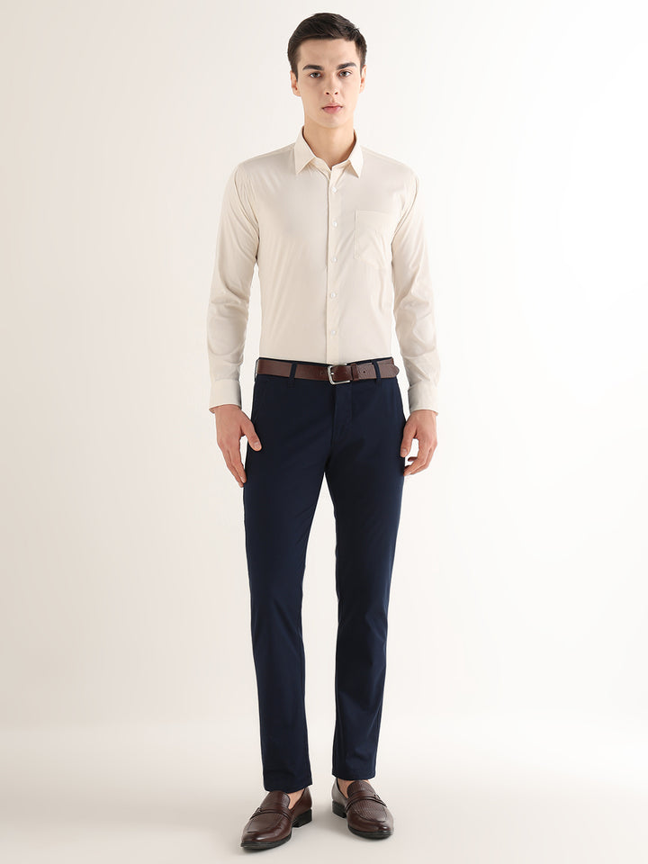 Hancock   Men   Ivory   Solids   Cotton Blend   Slim Fit   Formal   Shirt