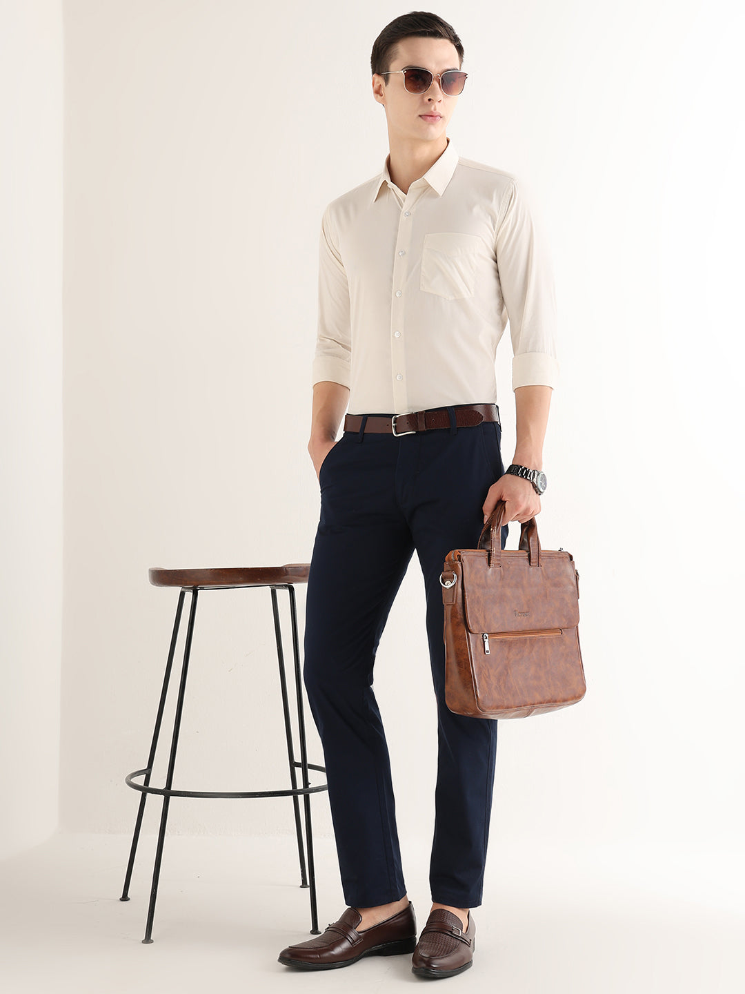 Hancock   Men   Ivory   Solids   Cotton Blend   Slim Fit   Formal   Shirt
