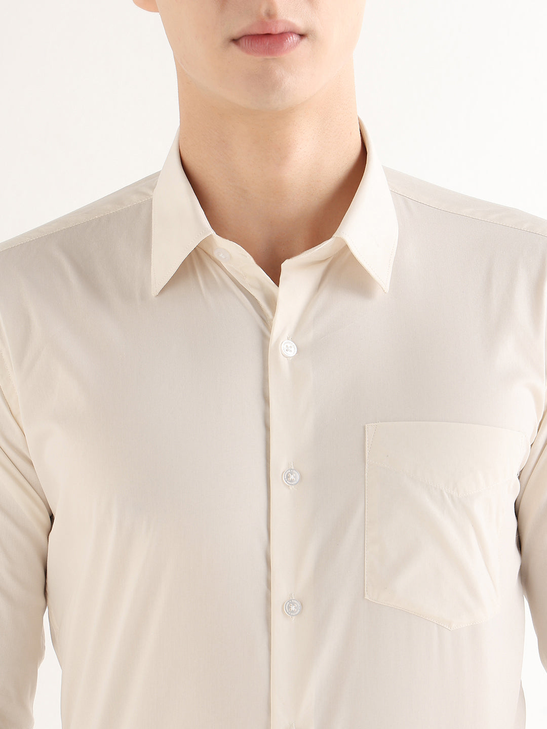 Hancock   Men   Ivory   Solids   Cotton Blend   Slim Fit   Formal   Shirt