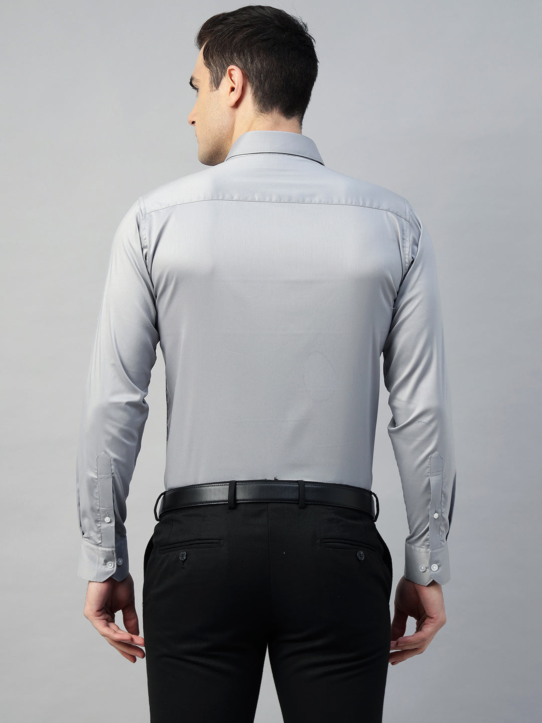 Hancock Men Light Grey Solid Cotton Elastene Slim Fit Formal Shirt