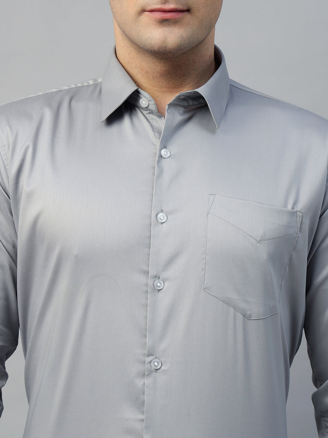 Hancock Men Light Grey Solid Cotton Elastene Slim Fit Formal Shirt