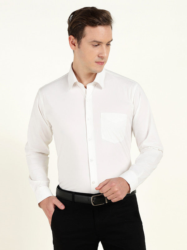 Men White Solid Wrinkle Ressistant Slim Fit Cotton Stretch Formal Shirt