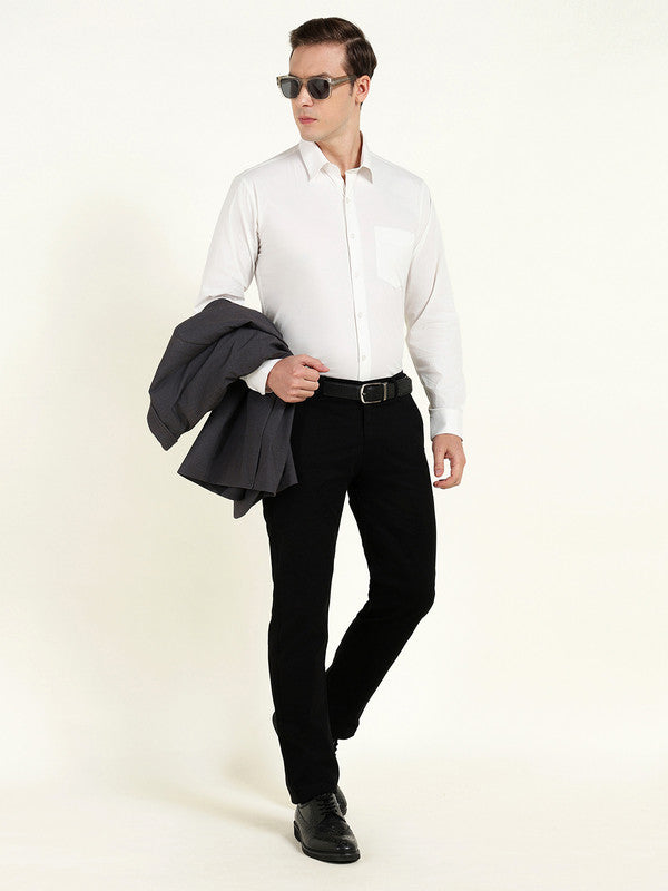 Men White Solid Wrinkle Ressistant Slim Fit Cotton Stretch Formal Shirt