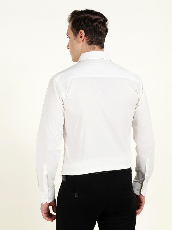 Men White Solid Wrinkle Ressistant Slim Fit Cotton Stretch Formal Shirt