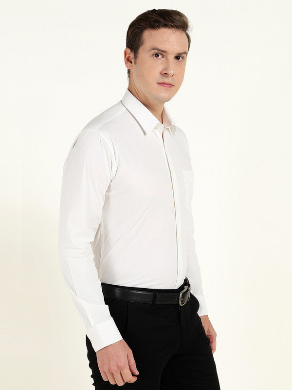 Men White Solid Wrinkle Ressistant Slim Fit Cotton Stretch Formal Shirt