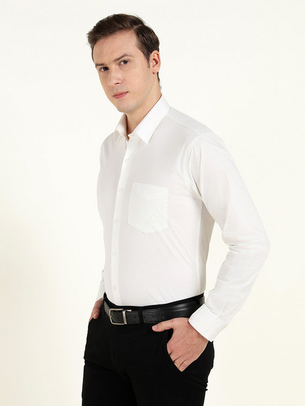 Men White Solid Wrinkle Ressistant Slim Fit Cotton Stretch Formal Shirt