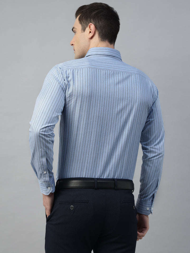 Hancock Men Blue Stripe Pure Cotton Slim Fit Formal Shirt