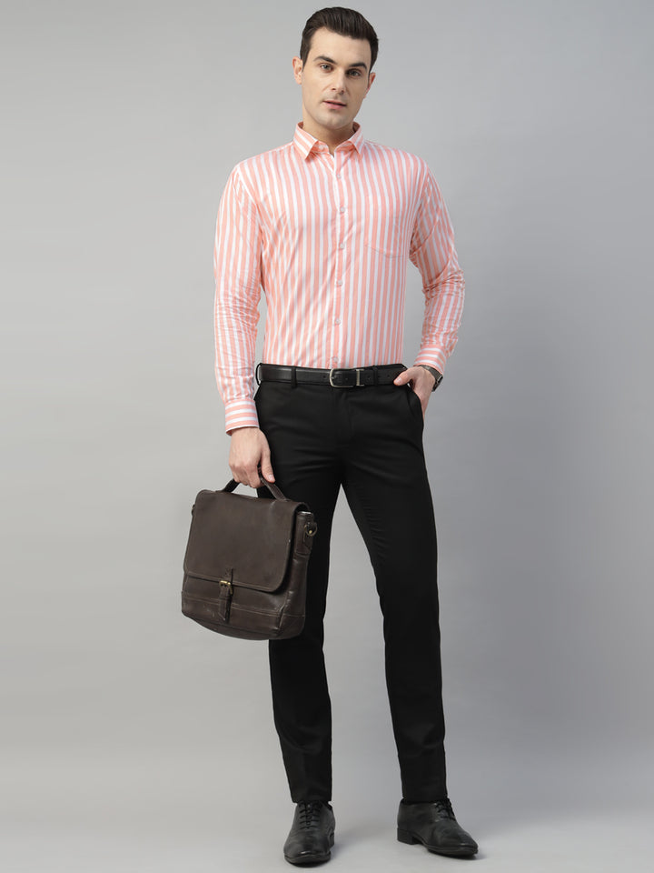 Hancock Men Orange Stripe Pure Cotton Slim Fit Formal Shirt
