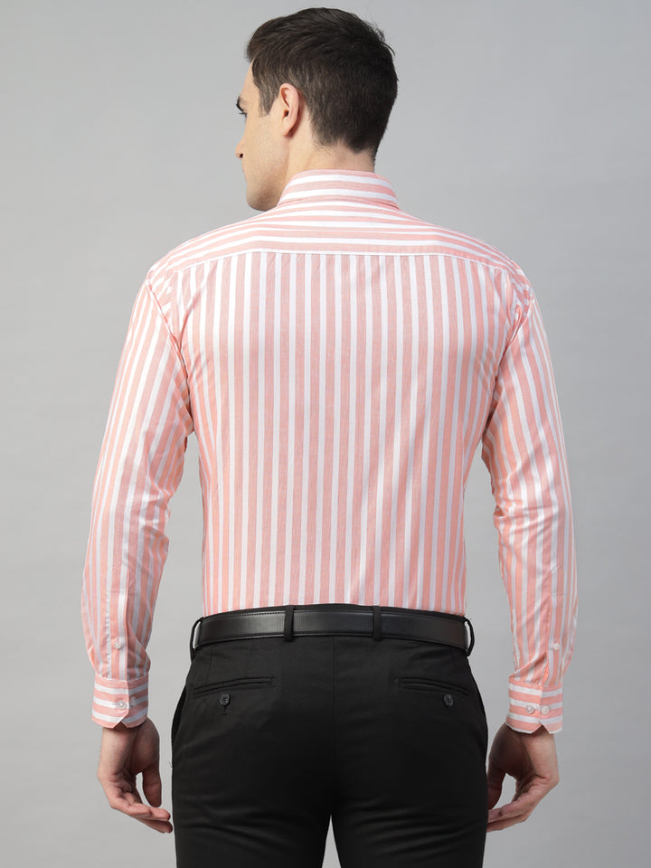 Hancock Men Orange Stripe Pure Cotton Slim Fit Formal Shirt