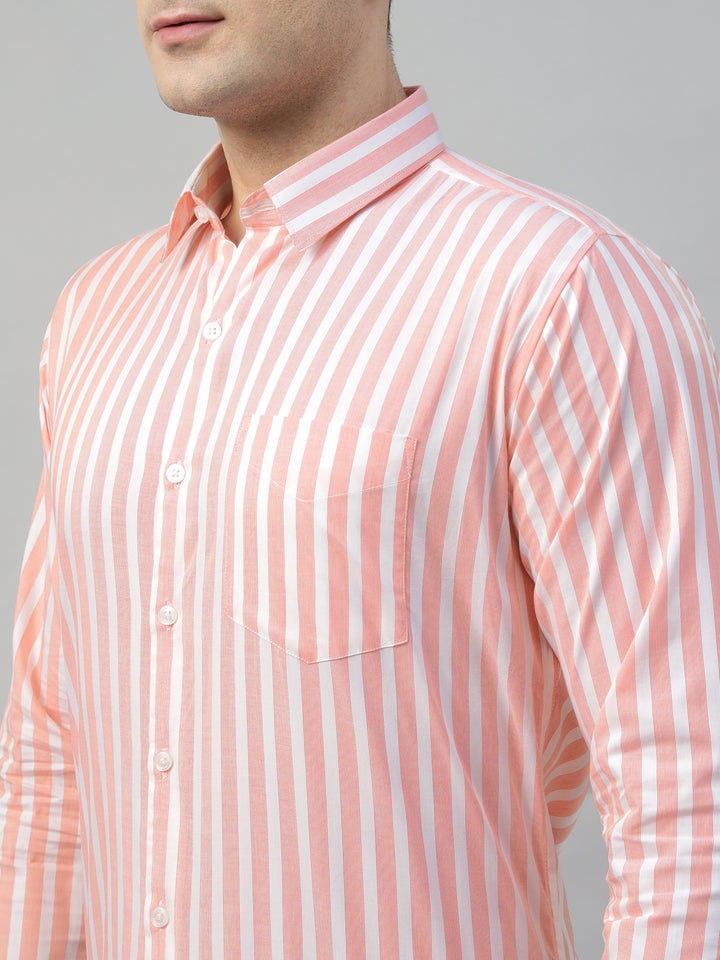 Hancock Men Orange Stripe Pure Cotton Slim Fit Formal Shirt