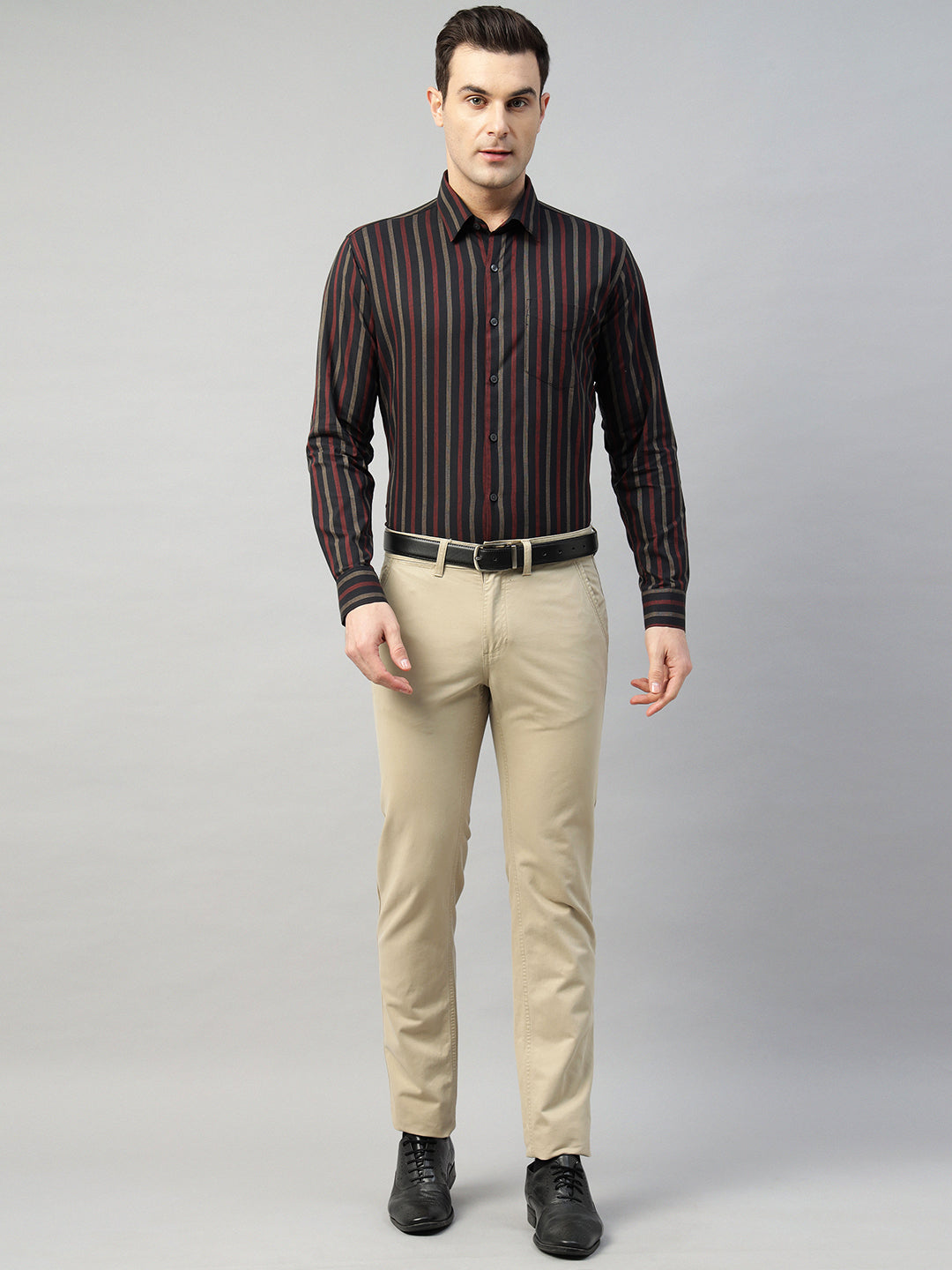 Hancock Men Black Stripe Pure Cotton Slim Fit Formal Shirt
