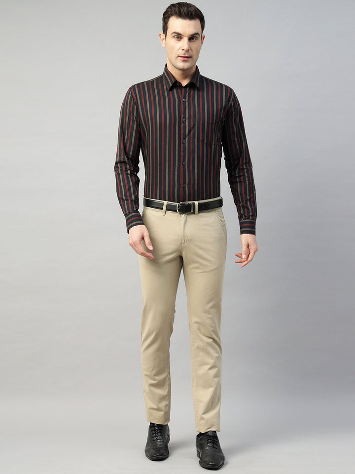 Hancock Men Black Stripe Pure Cotton Slim Fit Formal Shirt