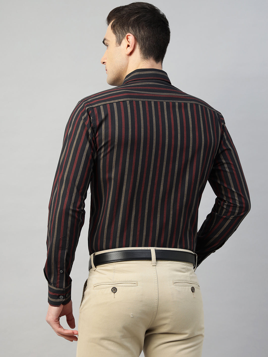 Hancock Men Black Stripe Pure Cotton Slim Fit Formal Shirt