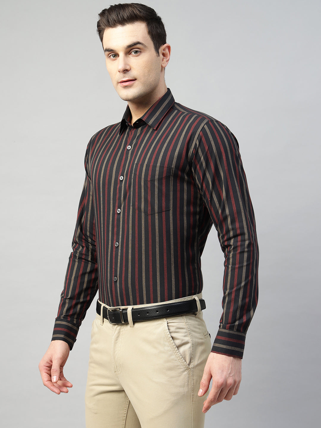 Hancock Men Black Stripe Pure Cotton Slim Fit Formal Shirt