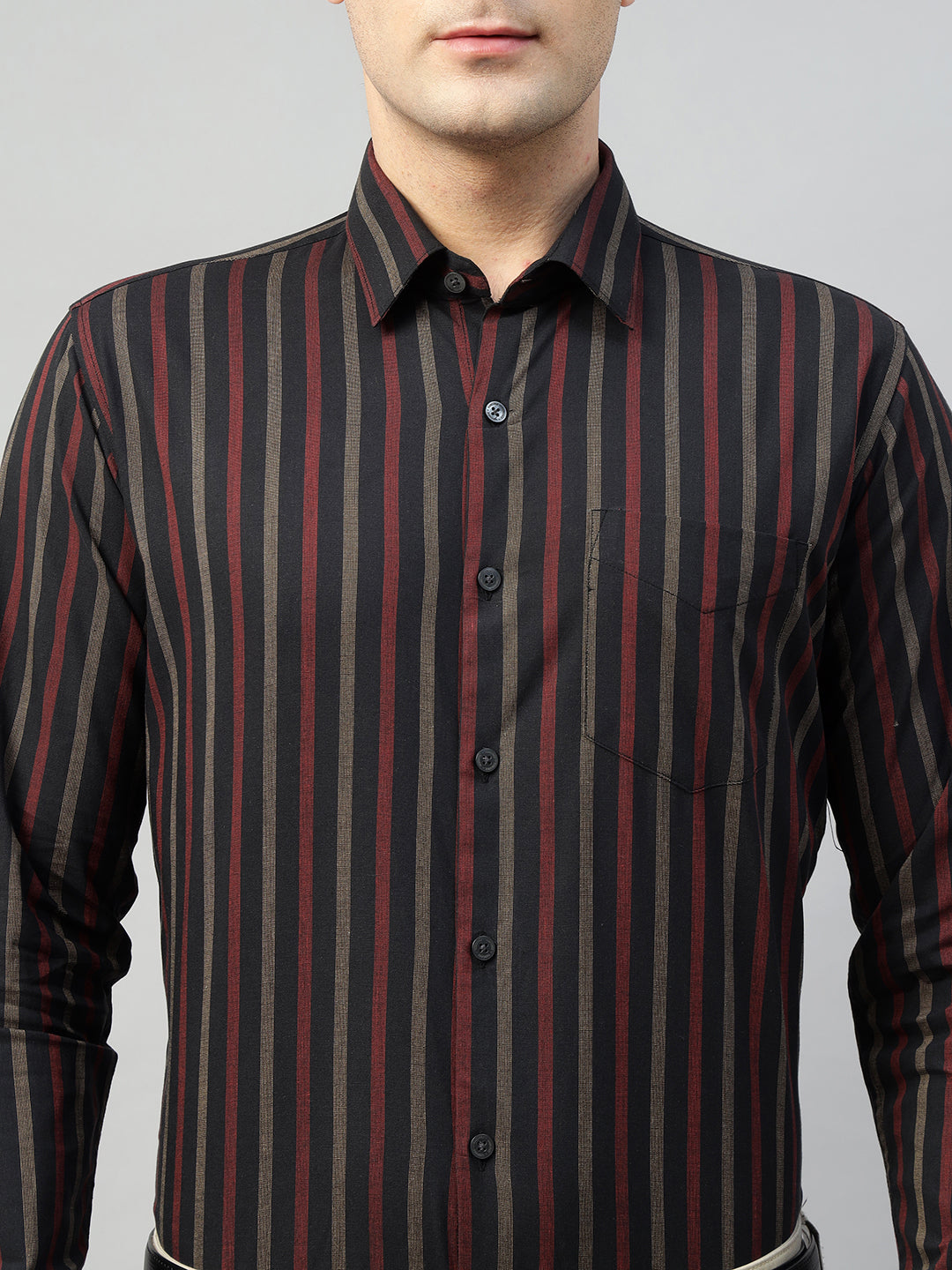 Hancock Men Black Stripe Pure Cotton Slim Fit Formal Shirt