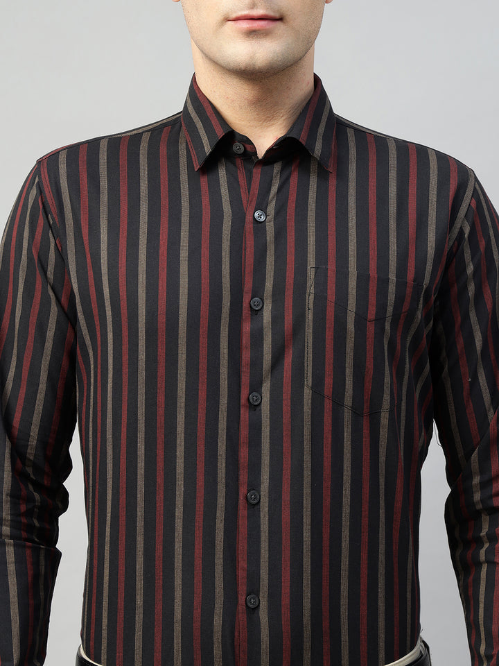 Hancock Men Black Stripe Pure Cotton Slim Fit Formal Shirt
