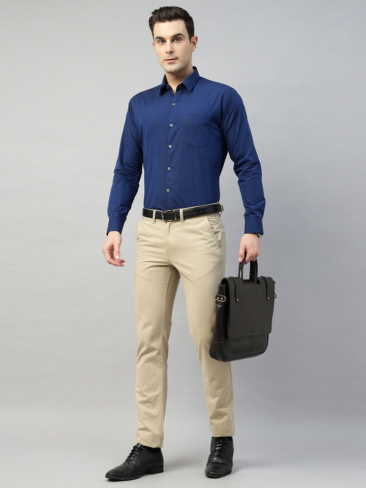 Hancock Men Navy Blue Solid Pure Cotton Slim Fit Formal Shirt