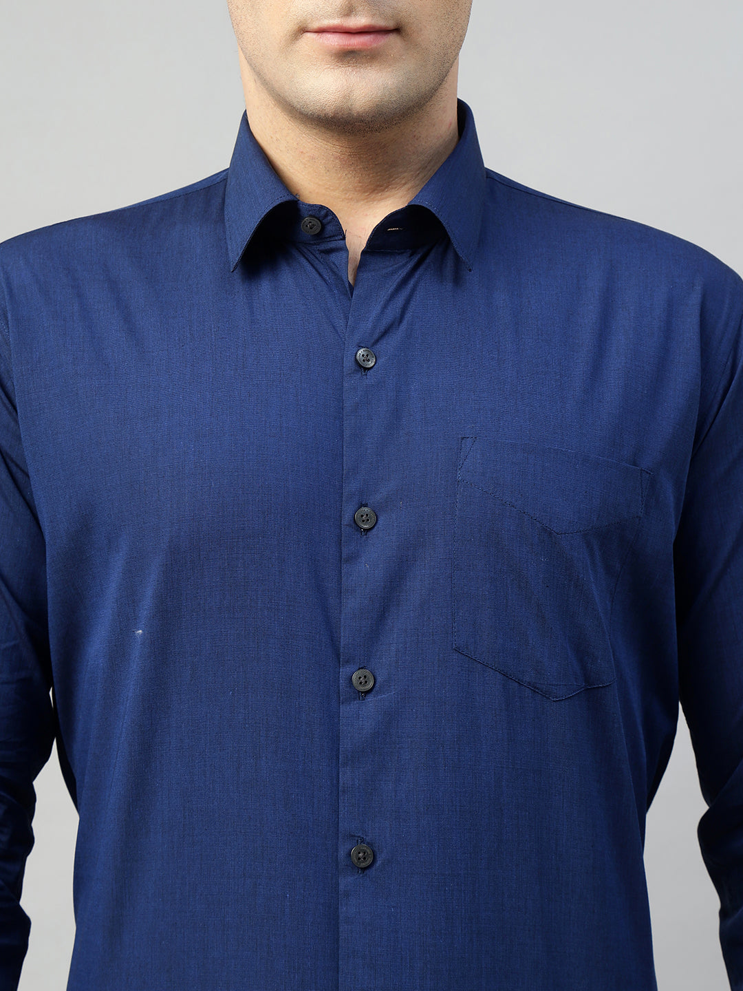 Hancock Men Navy Blue Solid Pure Cotton Slim Fit Formal Shirt