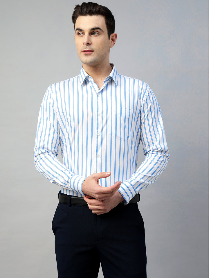 Hancock Men White Stripe Pure Cotton Slim Fit Formal Shirt