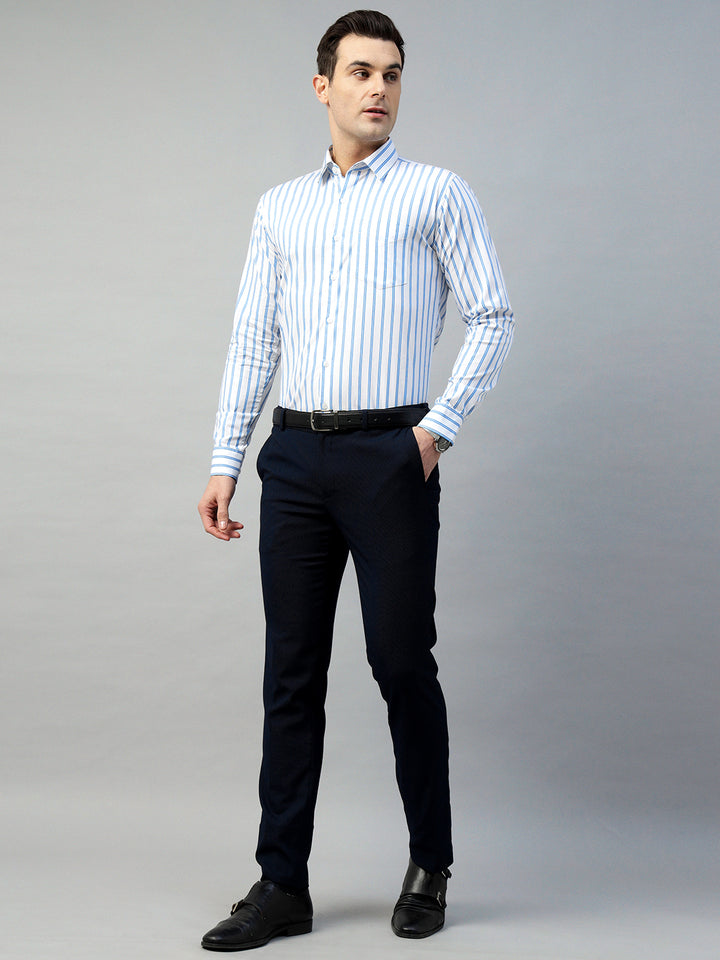 Hancock Men White Stripe Pure Cotton Slim Fit Formal Shirt