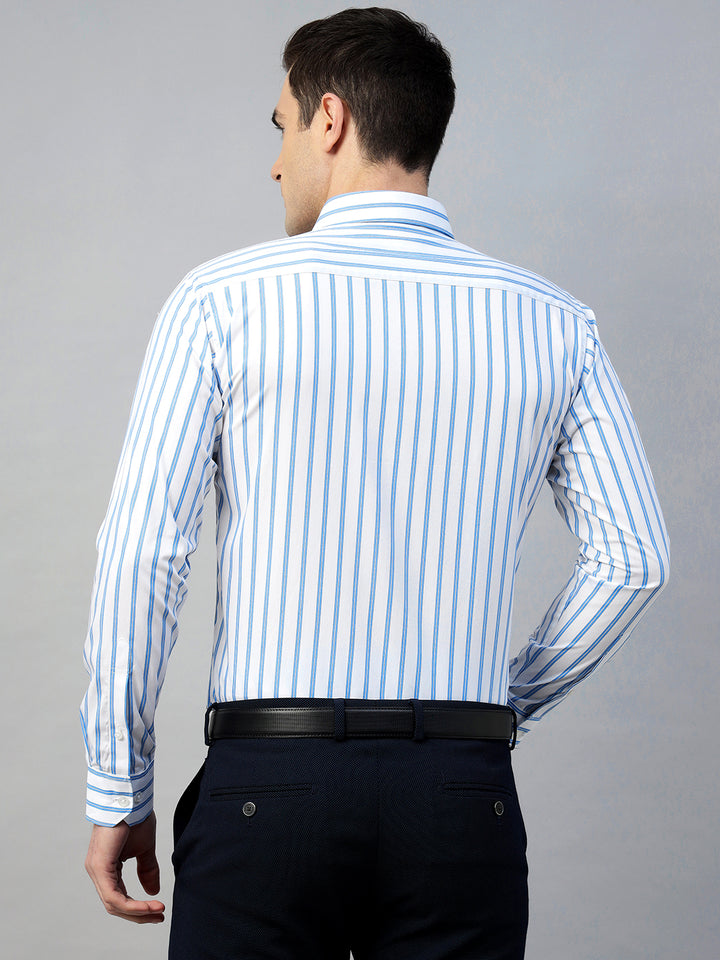 Hancock Men White Stripe Pure Cotton Slim Fit Formal Shirt