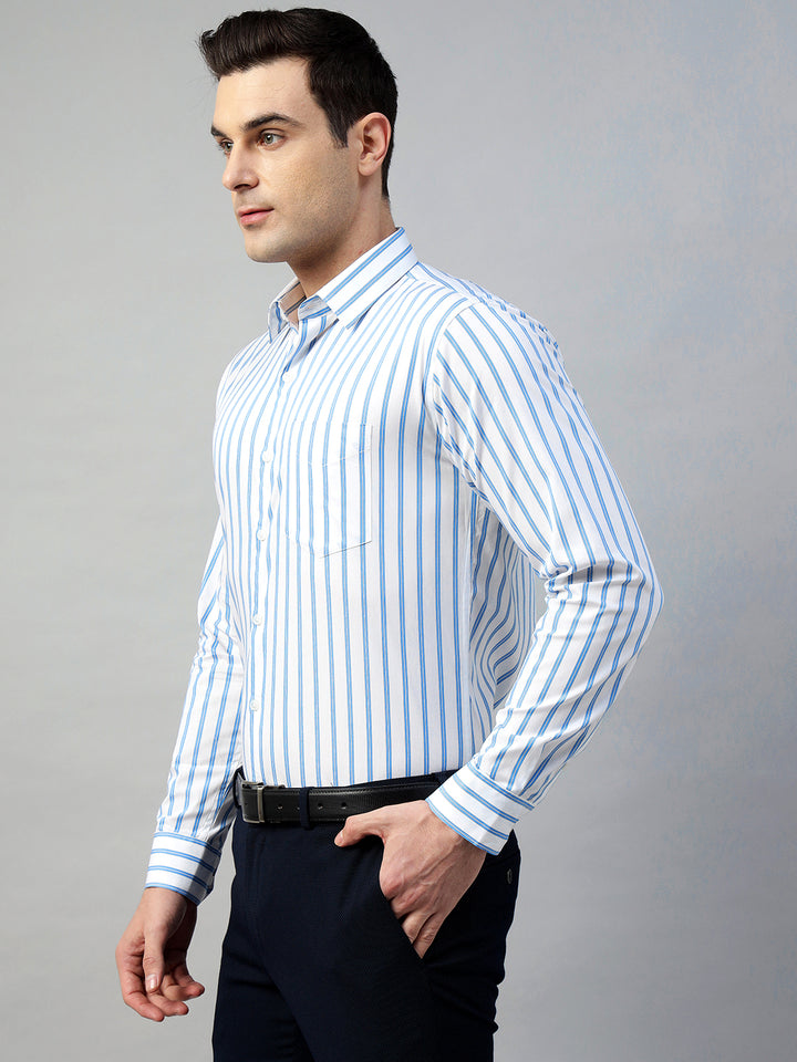 Hancock Men White Stripe Pure Cotton Slim Fit Formal Shirt