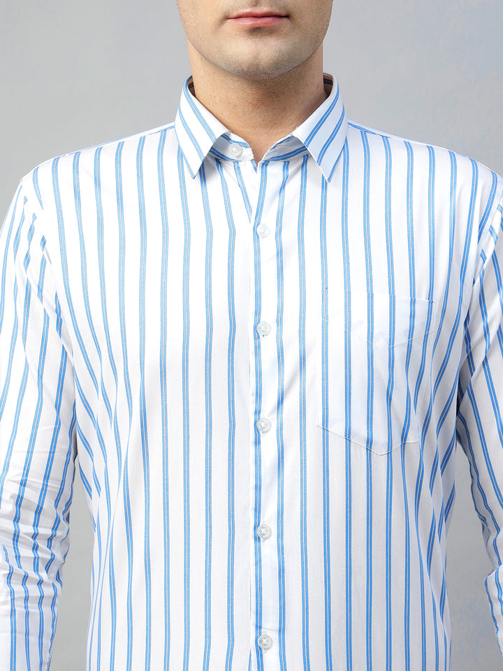 Hancock Men White Stripe Pure Cotton Slim Fit Formal Shirt