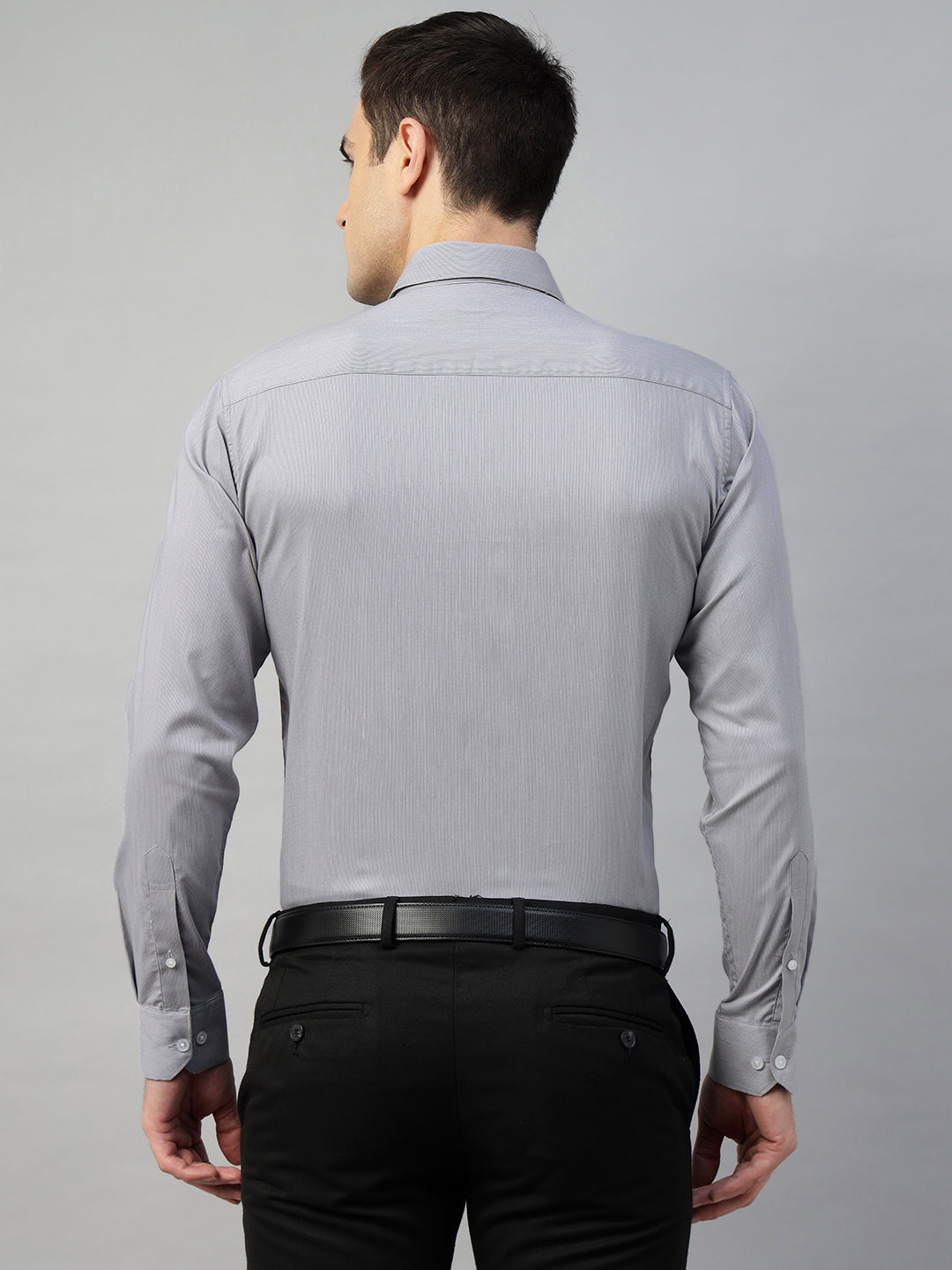 Hancock Men Grey Solid Cotton Elastene Slim Fit Formal Shirt