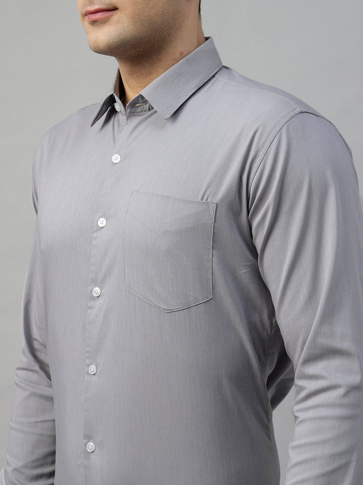 Hancock Men Grey Solid Cotton Elastene Slim Fit Formal Shirt