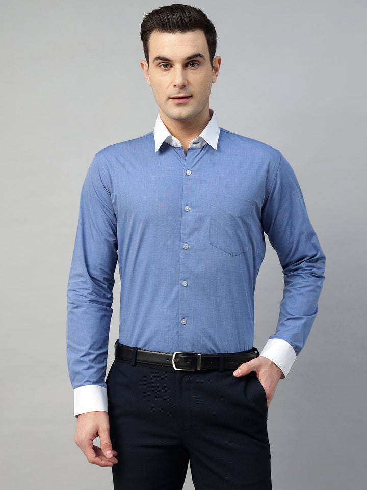 Hancock Men Blue Solid Pure Cotton Slim Fit Formal Shirt