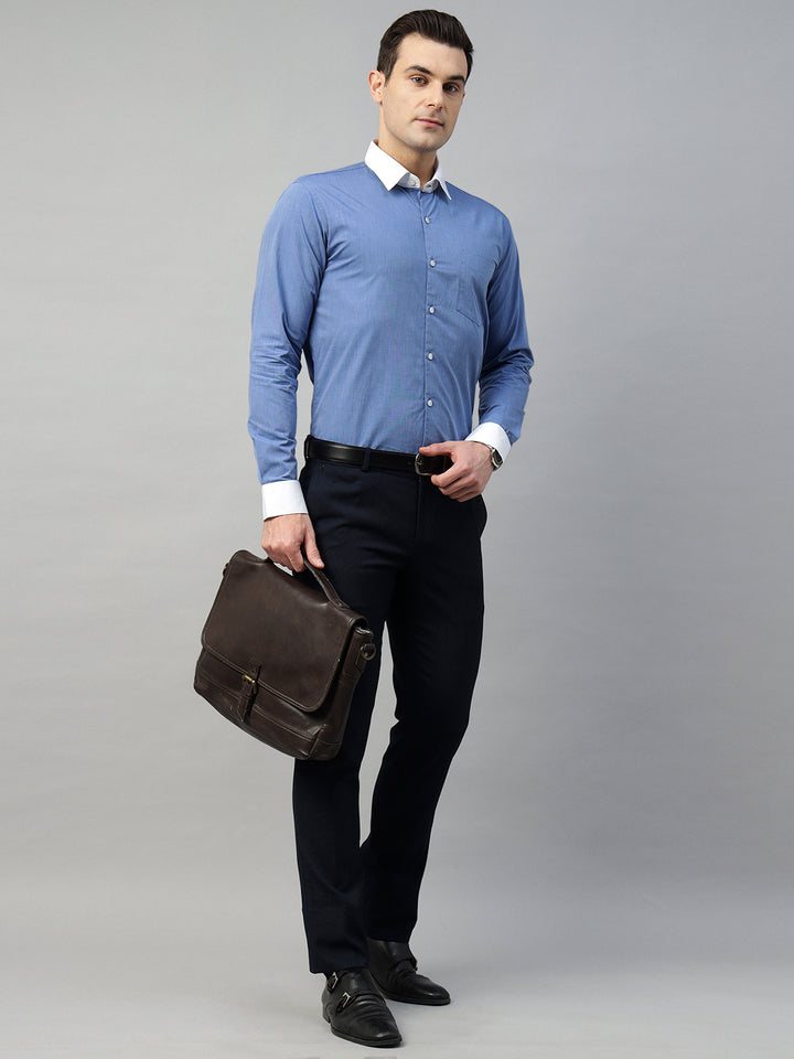 Hancock Men Blue Solid Pure Cotton Slim Fit Formal Shirt