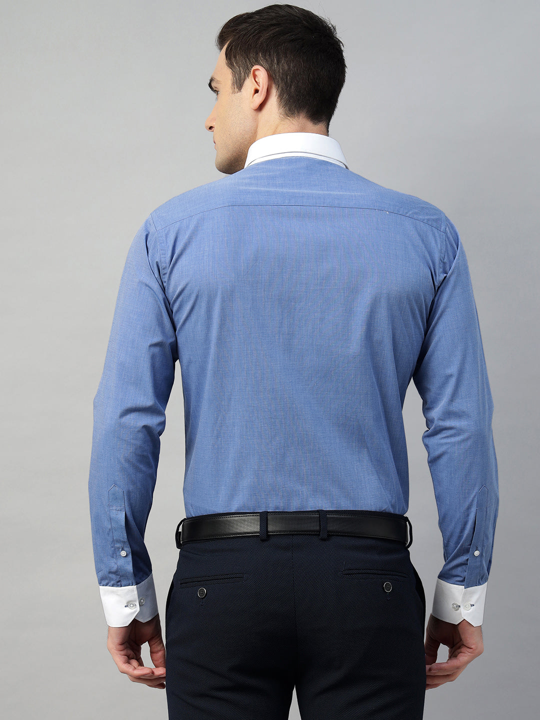 Hancock Men Blue Solid Pure Cotton Slim Fit Formal Shirt