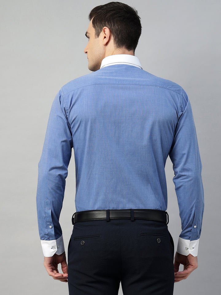 Hancock Men Blue Solid Pure Cotton Slim Fit Formal Shirt