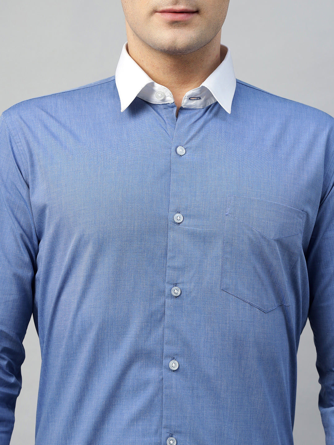 Hancock Men Blue Solid Pure Cotton Slim Fit Formal Shirt
