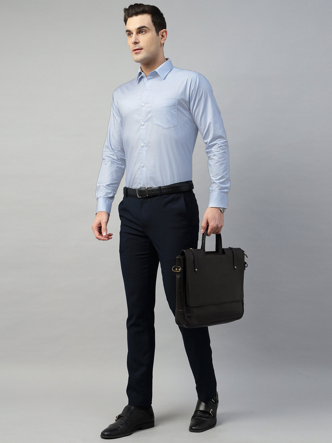 Hancock Men Sky Blue Solid Pure Cotton Slim Fit Formal Shirt